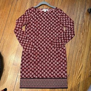 Michael Kors Sheath Dress Womens Size Xs Burgundy Floral Stretch Long Sleeve SM